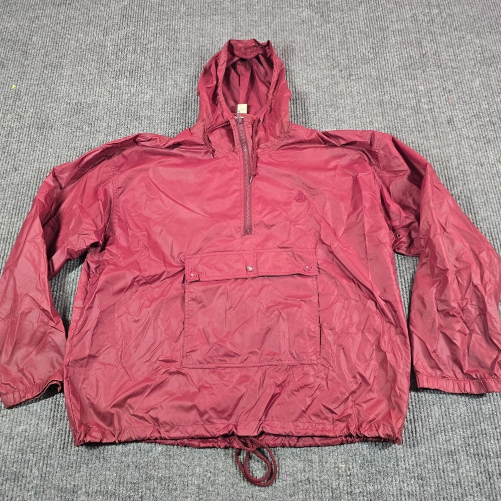 IZOD Jacket Mens XL Red Nylon Hooded Anorak Pullover 1/4 Zip Windbreaker